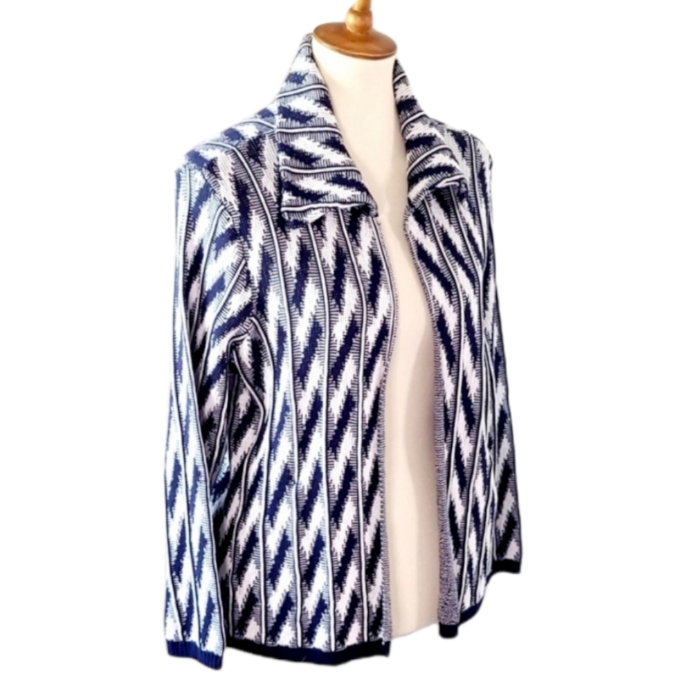 VOLCOM Blue White Ikat Knit Sweater Jacket